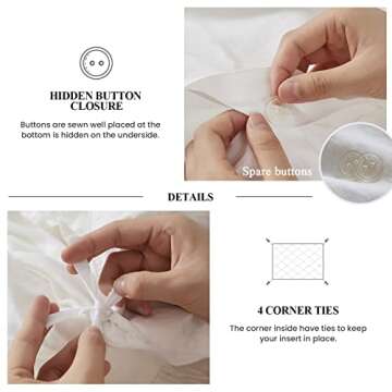 Simple&Opulence 100% Linen Duvet Cover Set, 3 PCS Natural French Flax White Ruffle Duvet Cover Queen Size, Breathable Comfy Linen Bedding Comforter Cover with 2 Pillowcases (White, 88"X92")