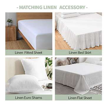 Simple&Opulence 100% Linen Duvet Cover Set, 3 PCS Natural French Flax White Ruffle Duvet Cover Queen Size, Breathable Comfy Linen Bedding Comforter Cover with 2 Pillowcases (White, 88"X92")