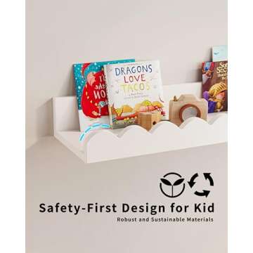G&W Gruwald Nursery Book Shelves, Set of 3, Nursery Decor for Baby and Toddler, Scalloped Shelves, B...
