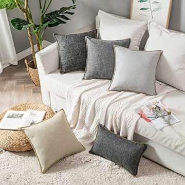 MIULEE Pack of 2 Decorative Throw Pillow Covers Farmhouse Modern Trimmed Cord Linen Burlap Cushion Cases Vintage Decor Pillowcases for Couch Sofa Bedroom 20 x 20 Inch Black