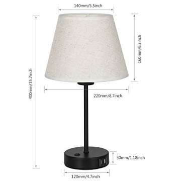 JS NOVA JUNS Table Lamp, Bedside Lamp Set of 2 with Dual USB Charging Ports, Modern Nightstand Light Perfect for Bedroom, Living Room, Study Room