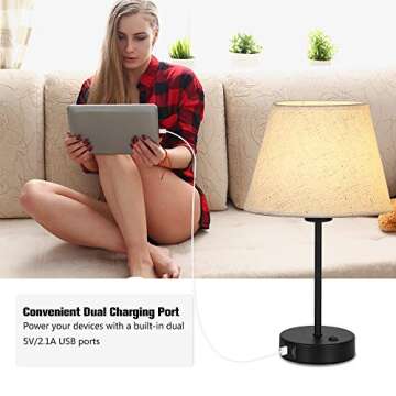 JS NOVA JUNS Table Lamp, Bedside Lamp Set of 2 with Dual USB Charging Ports, Modern Nightstand Light Perfect for Bedroom, Living Room, Study Room