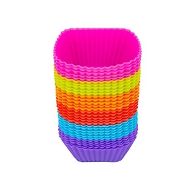 30 Pack Silicone Baking Cups, 2.5 inches Square Baking Cups Cupcake Liners, Heavy Duty Reusable & No...
