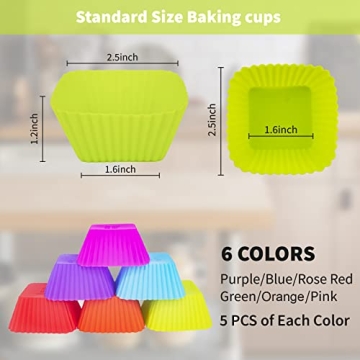 30 Pack Heavy Duty Silicone Baking Cups in Multicolor