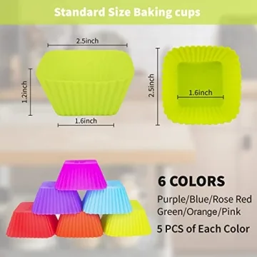 30 Pack Heavy Duty Silicone Baking Cups in Multicolor