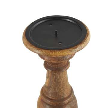 Deco 79 Mango Wood Decorative Candle Holder Turned Style Pillar Candle Stand, Set of 3 Candlestick Holder 10",8",6"H, Brown