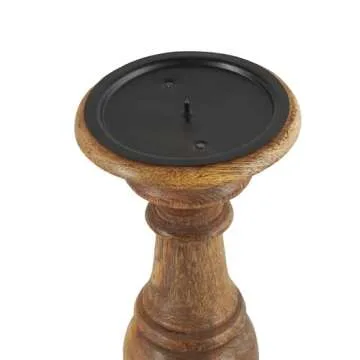 Deco 79 Mango Wood Decorative Candle Holder Turned Style Pillar Candle Stand, Set of 3 Candlestick Holder 10",8",6"H, Brown