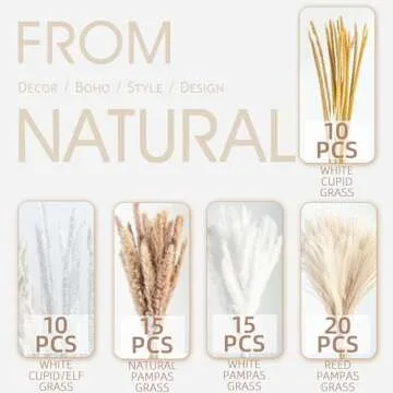 70PCS Natural Dried Pampas Grass Boho Home Decor Bouquet Phragmites Dried Flowers Bouquet for Wedding Floral Arrangements Home Decorations (70PCS)