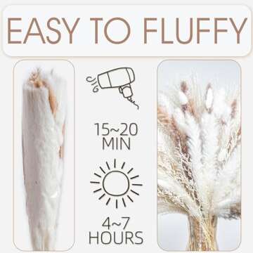 70PCS Natural Dried Pampas Grass Boho Home Decor Bouquet Phragmites Dried Flowers Bouquet for Wedding Floral Arrangements Home Decorations (70PCS)