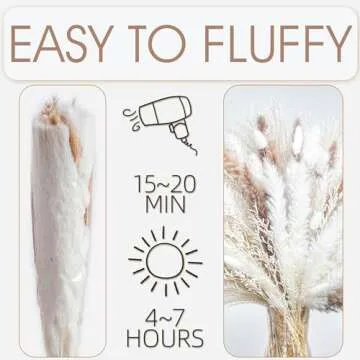70PCS Natural Dried Pampas Grass Boho Home Decor Bouquet Phragmites Dried Flowers Bouquet for Wedding Floral Arrangements Home Decorations (70PCS)