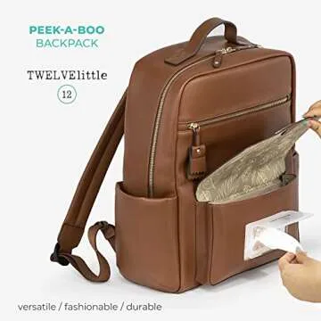Stylish Vegan Leather Diaper Bag - TWELVElittle Peek A Boo Backpack
