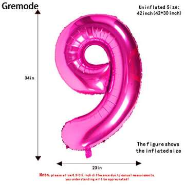 Pink 9 Balloons, 40 Inch Birthday Foil Balloon Party Decorations Supplies