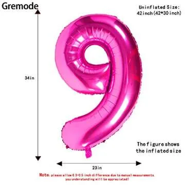 Pink 9 Balloons, 40 Inch Birthday Foil Balloon Party Decorations Supplies