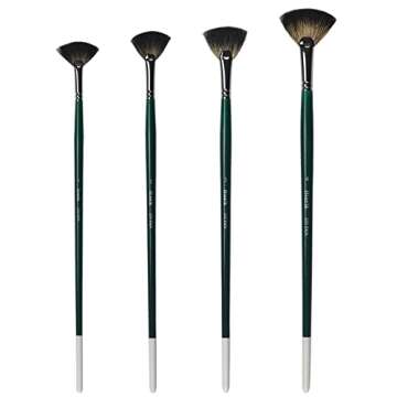 Fan Paint Brushes Set, Soft Anti-Shedding Badger Hair Wood Long Handle Paint Brush Sets for Acrylic Watercolor Oil Gouache Painting
