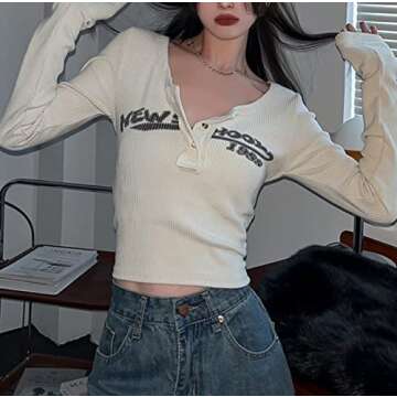 Y2K E-Girls Letter Print Long Sleeve Crop Top