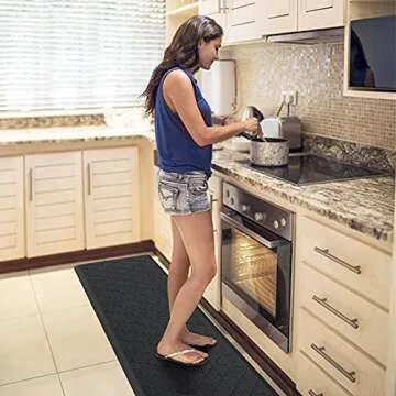 WISELIFE Kitchen Mat Cushioned Anti Fatigue Floor Mat,17.3"x60", Thick Non Slip Waterproof Kitchen Rugs and Mats,Heavy Duty Foam Standing Mat for Kitchen,Floor,Home,Desk,Sink,Laundry, Black