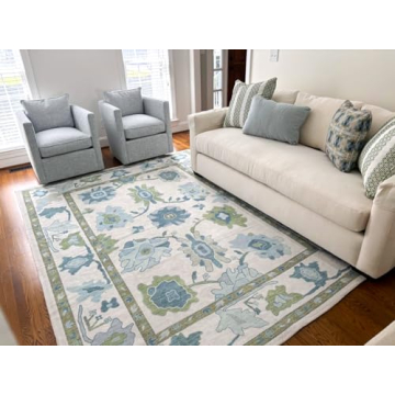 Green Oushak Rug, Washable & Eco-Friendly for All Homes