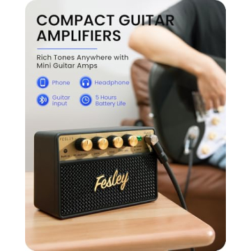 Fesley Mini Guitar Amp: 10W Portable Recharged Guitar Amplifier, Bluetooth Electric Guitar Amp with Clean and Drive Channels, Mini Amp for Practice with 3.5mm Headphone Output, FGA10