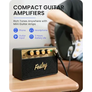 Fesley Mini Guitar Amp: 10W Portable Recharged Guitar Amplifier, Bluetooth Electric Guitar Amp with Clean and Drive Channels, Mini Amp for Practice with 3.5mm Headphone Output, FGA10