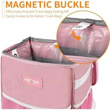 HOTOR Car Trash Can with Lid and Storage Pockets - 100% Leak-Proof Organizer, Waterproof Garbage Can, Multipurpose Trash Bin for Car, 2 Gallons, Pink