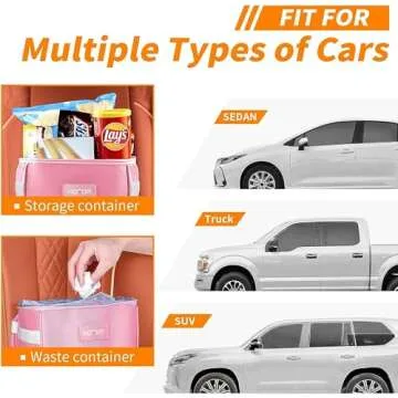 HOTOR Car Trash Can with Lid and Storage Pockets - 100% Leak-Proof Organizer, Waterproof Garbage Can, Multipurpose Trash Bin for Car, 2 Gallons, Pink