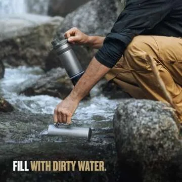 GRAYL GeoPress Titanium 24 oz Water Purifier Bottle with Cooking Lid - Filter for Hiking, Camping, Survival, Travel (Covert Black)