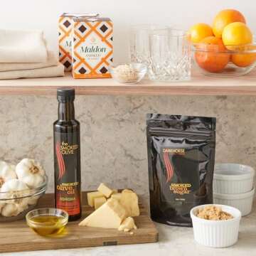 Maldon Salt, Smoked Sea Salt Flakes, 4.4 oz (125 g), Kosher, Natural, Gently Smoked Over Oak, Handcrafted, Gourmet, Pyramid Crystals