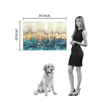 Canvas Painting Wall Art Abstract: Heavy Textured Hand Painted Dark Blue & Gold Foils Picture Artwork for Living Room (36” x 24'' x 1 Panel)