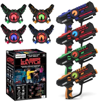ArmoGear Laser Tag Guns - Set of 4 Rechargeable Kids Toys with Vests - Indoor and Outdoor Multiplaye...