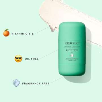 MDSolarSciences Kidstick Kids Mineral Sunscreen Stick SPF 40, Broad Spectrum UVA/UVB, Water-Resistant, Hypoallergenic, Fragrance-Free, Zinc Oxide Sunscreen for Face and Body, 0.6 oz