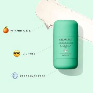 MDSolarSciences Kidstick Kids Mineral Sunscreen Stick SPF 40, Broad Spectrum UVA/UVB, Water-Resistant, Hypoallergenic, Fragrance-Free, Zinc Oxide Sunscreen for Face and Body, 0.6 oz