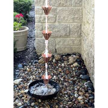 U-nitt Rain Chain Water Collection for Gutters, Rainwater Catcher & Diverter, 8.5 FT Chains for Outside Garden, Shiny Copper Cups, Roof Downspout, Works with Heavy Rain, w/Gutter Clip for Rainchains