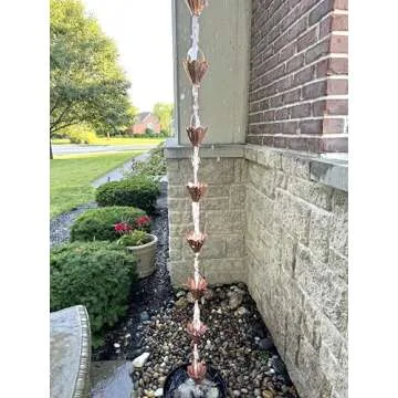 U-nitt Rain Chain Water Collection for Gutters, Rainwater Catcher & Diverter, 8.5 FT Chains for Outside Garden, Shiny Copper Cups, Roof Downspout, Works with Heavy Rain, w/Gutter Clip for Rainchains