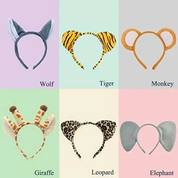 Flying Childhood 6 Pcs Animal Ears Headbands for Safari-themed Adventures