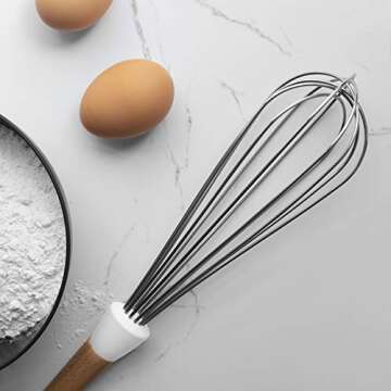 Country Kitchen Non Stick Silicone Utensil Set with Rounded Wood Handles for Cooking and Baking, 6 Piece Set, White