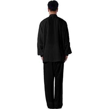 ZooBoo Cotton Blend Long Sleeves Tai Chi Suit Morning Exercise Uniform Kung Fu Clothing for Men (Bla...