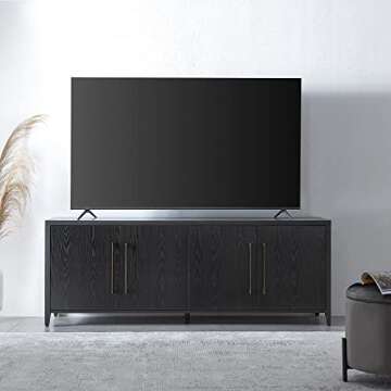 Henn&Hart Rectangular TV Stand for TV's up to 75" in Black Grain, for Home, Living Room, Bedroom, En...