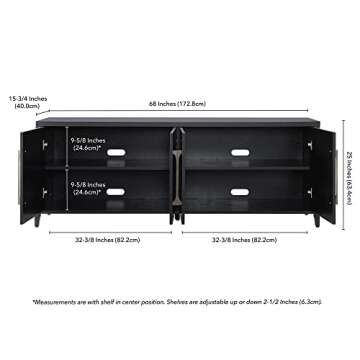 Henn&Hart Rectangular TV Stand for TV's up to 75" in Black Grain, for Home, Living Room, Bedroom, Entertainment Room, Office