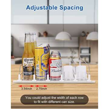 Soda Can Organizer for Refrigerator, 5 Rows Automatic Drink Dispenser for Fridge, Width Adjustable Soda Can Dispenser for Refrigerator, Beer Pop Can Water Bottle Storage for Pantry (White, 12.2"Deep)