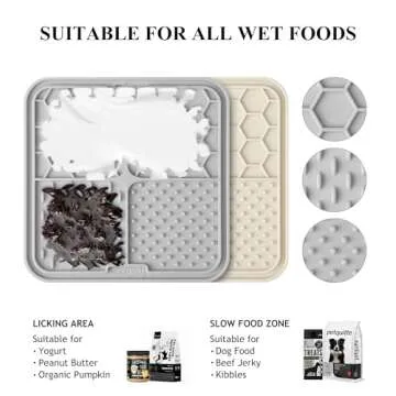 Coomazy 2-Pack Lick Mat for Cat Puppy, Slow Feeder & Non-Slip Design, Boredom and Anxiety Reducer, Suitable for Yogurt, Peanut Butter and Liver Paste, BPA-Free, Non-Toxic (Gray/Beige)