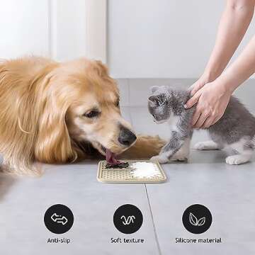 Coomazy 2-Pack Lick Mat for Cat Puppy, Slow Feeder & Non-Slip Design, Boredom and Anxiety Reducer, Suitable for Yogurt, Peanut Butter and Liver Paste, BPA-Free, Non-Toxic (Gray/Beige)