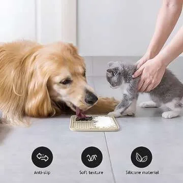 Coomazy 2-Pack Lick Mat for Cat Puppy, Slow Feeder & Non-Slip Design, Boredom and Anxiety Reducer, Suitable for Yogurt, Peanut Butter and Liver Paste, BPA-Free, Non-Toxic (Gray/Beige)