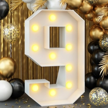 KAINSY Light Up Number 9 - 4ft White Number 9 Marquee for Birthdays and Anniversaries