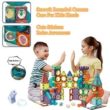 BINZKBB Light Magnetic Tiles Building Blocks for Kids,3D Clear Educational STEM Building Toys,Magnetic Marble Run Blocks Toys for Kids Ages 3 4 5 6 7 8 10+Year Old Boys Girls Creative Gift(110 PCS)