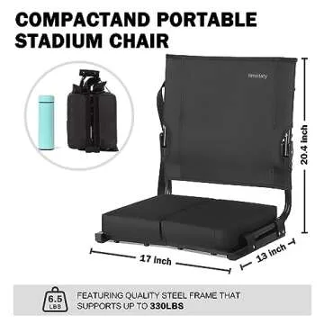 Hmnitaty Stadium Seating for Bleachers, Most Compact Bleacher Seat with Backrest and Cushion Wide, Extra Comfortable Stadium Chair Seats with Highest Backs Shoulder Strap, Perfect for Sports Events