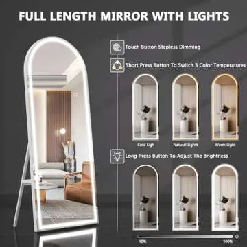Hasipu 71" X 32" Full Length Mirror with Lights, White Frame Arch Led Mirror Full Length and 3 Color...
