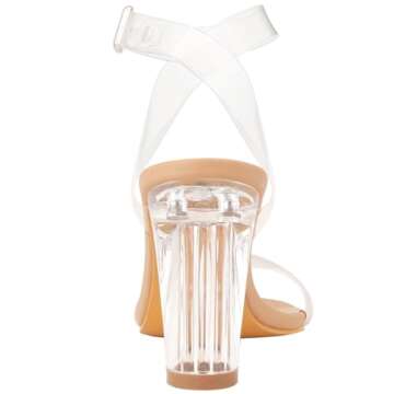 ZriEy Nude Clear Block Sandals Chunky Heels for Women 3.35 Inch Open Toe Adjustable Ankle Strap Pump Sandals for Weddings Parties Daily Wear Size 5