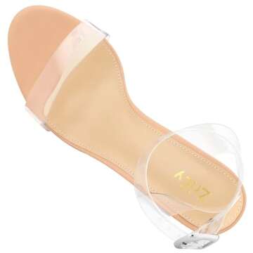 ZriEy Nude Clear Block Sandals Chunky Heels for Women 3.35 Inch Open Toe Adjustable Ankle Strap Pump Sandals for Weddings Parties Daily Wear Size 5