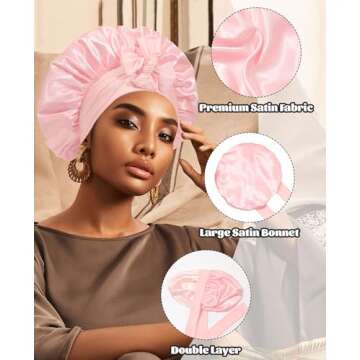 Satin Bonnet Silk Bonnet for Sleeping Silk Sleep Cap Double Layer Hair Bonnet with Elastic Tie Band for Curly Hair Night Cap