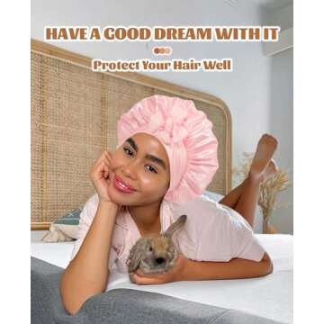 Satin Bonnet Silk Bonnet for Sleeping Silk Sleep Cap Double Layer Hair Bonnet with Elastic Tie Band for Curly Hair Night Cap